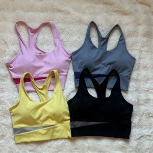 Women's Racerback Sports Bra Set 4 Pink Blue Yellow Black M Medium NEW Two Tone